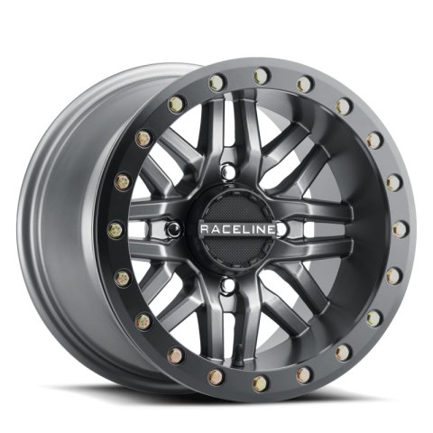 Raceline A91G Ryno 15x10in/4x137 BP/0mm Offset/110.18mm Bore - Gunmetal & Black Ring Beadlock Wheel