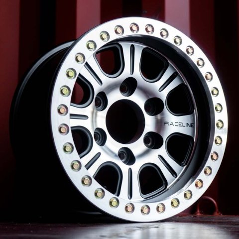 Raceline RT232 Monster 17x8.5in/8x165.1 BP/12mm Offset/130.81mm Bore - BLK & Machined Beadlock Wheel