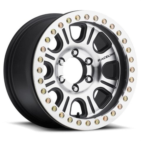 Raceline RT232 Monster 17x8.5in/6x165.1 BP/-25mm Offset/107.95mm Bore - Black & MACH. Beadlock Wheel