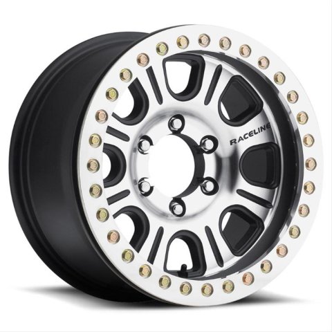 Raceline RT232 Monster 17x8.5in/5x114.3 BP/0mm Offset/83.82mm Bore - Black & Machined Beadlock Wheel