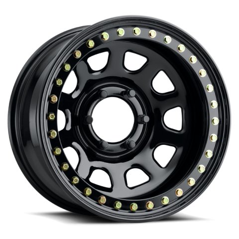 Raceline RT51 Daytona Rock 17x8in/5x139.7 BP/-25mm Offset/107.95mm Bore - Gloss Black Beadlock Wheel