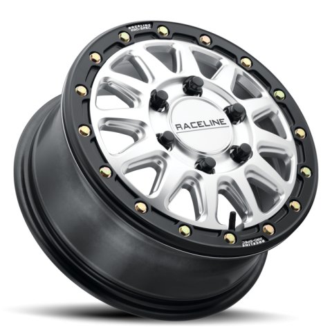 Raceline A14SB Alpha 17x7in/5x114.3 BP/40mm Offset/68mm Bore - Silver & Blk Ring Beadlock Wheel