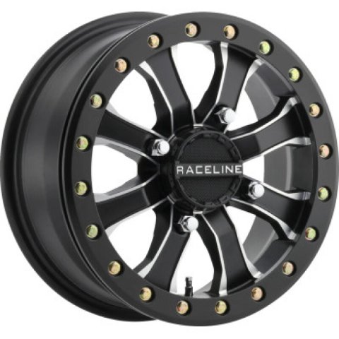 Raceline A71MB Mamba 14x6in/4x110 BP/5+1 40mm Offset/80.3mm Bore - Black & Machined Beadlock Wheel
