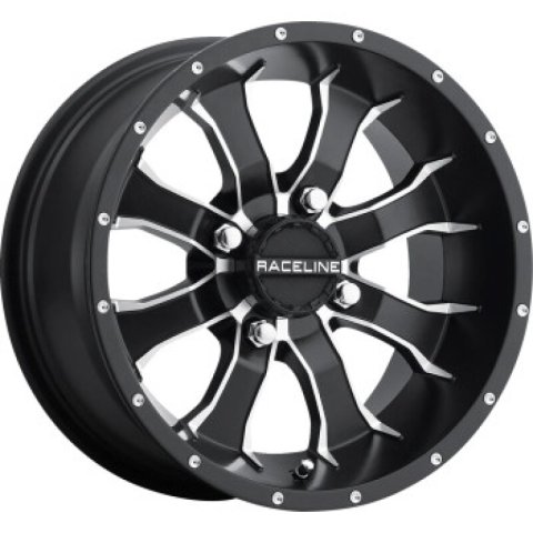 Raceline A77 Mamba 12x7in / 4x136.5 BP / -47mm Offset / 110.2mm Bore - Black & Machined Wheel