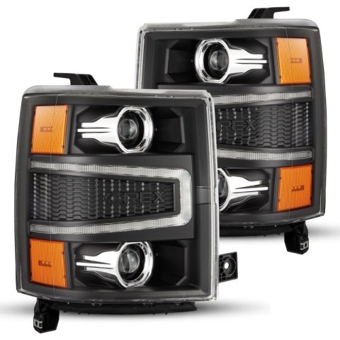 AlphaRex 14-15 Chevy 1500 PRO-Series Projector Headlights Black w/ Sequential Signal & DRL