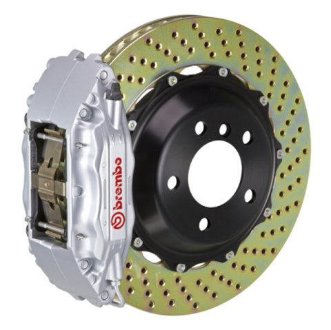 Brembo 03-06 G35 Sedan/Coupe/03-08 350Z Fr GT BBK 4 Pist Cast 2pc 332x32 2pc Rotor Drilled-Silver