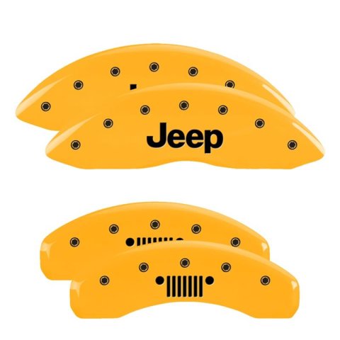 MGP 4 Caliper Covers Engraved F&R 11-18 Jeep Grand Cherokee Yellow Finish Black Jeep/Grill Logo
