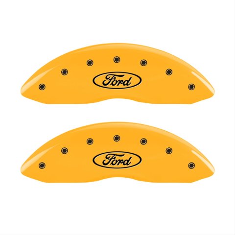 MGP 4 Caliper Covers Engraved Front & Rear MGP Yellow Finish Black Char 2010 Dodge Ram 2500