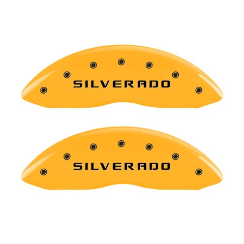 MGP 4 Caliper Covers Engraved Front & Rear Silverado Yellow Finish Blk Char 04 Chevy Avalanche 1500