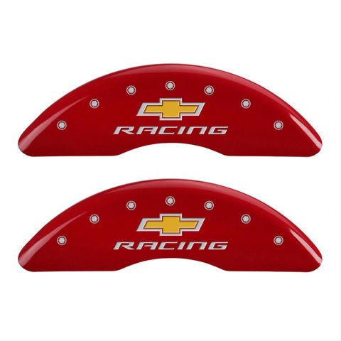 MGP 4 Caliper Covers Engraved Front & Rear Chevy Racing Red Finish Silver Char 2016 Chevrolet Camaro