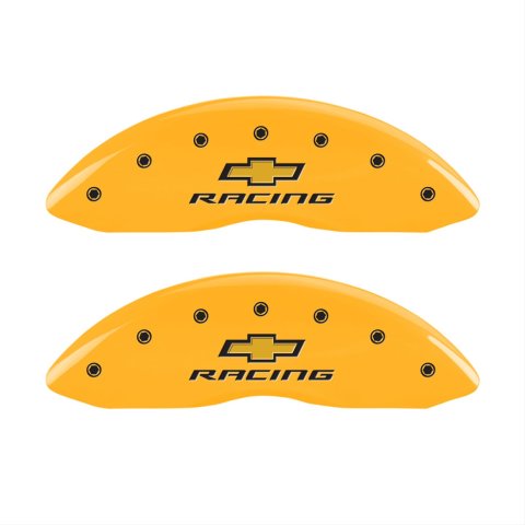MGP 4 Caliper Covers Engraved Front & Rear Chevy Racing Yellow Finish Black Char 2016 Chevrolet SS