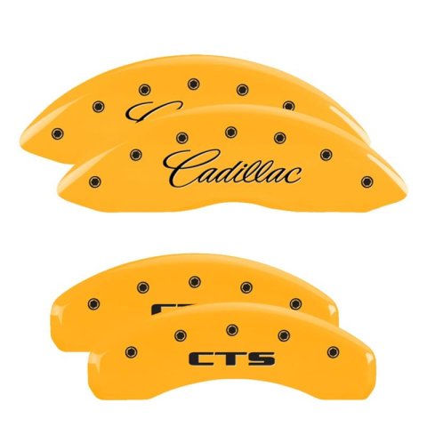 MGP 4 Caliper Covers Engraved Front Cadillac Rear CTS Yellow Finish Black Char 2014 Cadillac CTS