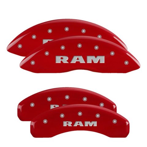 MGP 4 Caliper Covers Engraved Front & Rear Ram Red Finish Silver Char 2019 Ram 1500