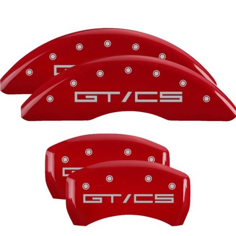 MGP 4 Caliper Covers Engraved 15-21 Ford Mustang GT/CS Front & Rear MGP Red finish silver ch