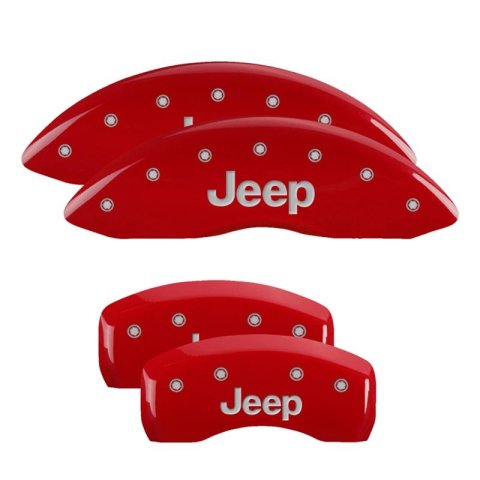 MGP 4 Caliper Covers Engraved Front Rear JEEP Logo Engraved Red Finish Silver Characters