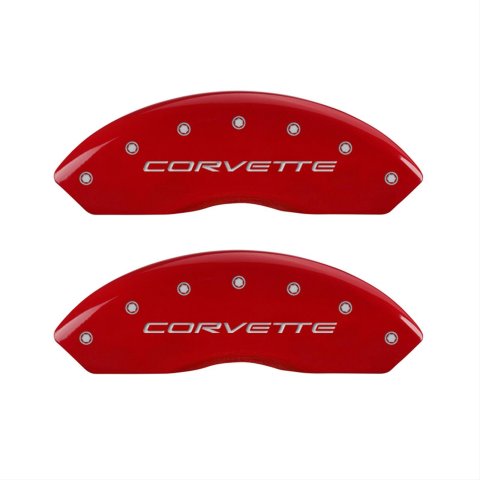 MGP 4 Caliper Covers Engraved Front C5/Corvette Engraved Rear C5/Z06 Red finish silver ch