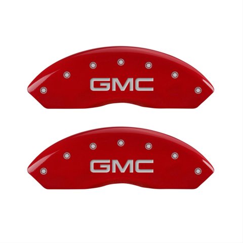 MGP Front set 2 Caliper Covers Engraved Front GMC Red finish silver ch