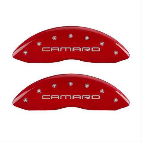 MGP 4 Caliper Covers Engraved Front & Rear Gen 4/Camaro Red finish silver ch