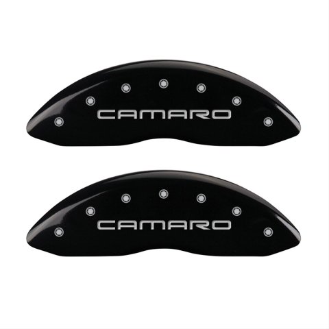 MGP 4 Caliper Covers Engraved Front Gen 4/Camaro Engraved Rear Gen 4/SS Black finish silver ch