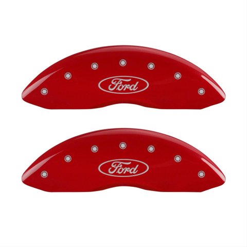 MGP 4 Caliper Covers Engraved Front & Rear Oval logo/Ford Red finish silver ch
