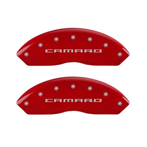 MGP 4 Caliper Covers Engraved Front & Rear Cursive/Cadillac Red finish silver ch