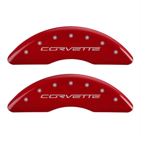 MGP 4 Caliper Covers Engraved Front C6/Corvette Engraved Rear C6/Z06 Red finish silver ch