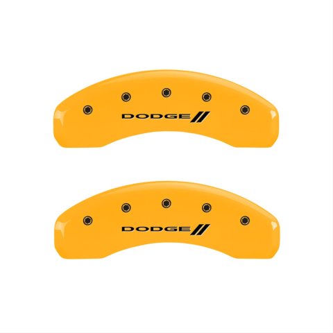 MGP 4 Caliper Covers Engraved Front & Rear With stripes/Dodge Yellow finish black ch