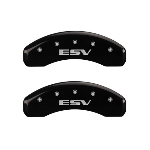MGP 4 Caliper Covers Engraved Front Escalade Engraved Rear ESV Black finish silver ch