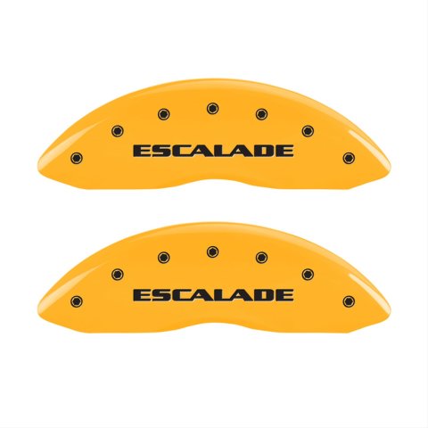 MGP 4 Caliper Covers Engraved Front Escalade Engraved Rear ESV Yellow finish black ch