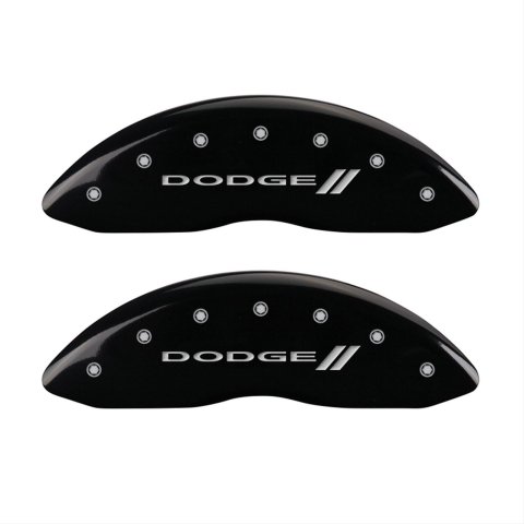 MGP 4 Caliper Covers Engraved Front & Rear With stripes/Dodge Black finish silver ch
