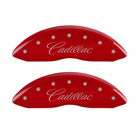 MGP 4 Caliper Covers Engraved Front & Rear Cursive/Cadillac Red finish silver ch
