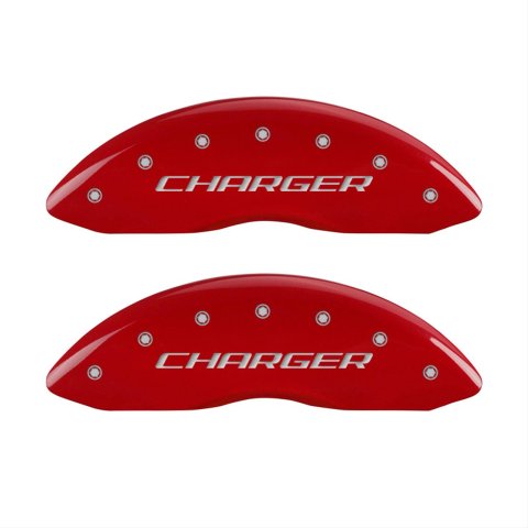 MGP 4 Caliper Covers Engraved Front & Rear Block/Charger Red finish silver ch