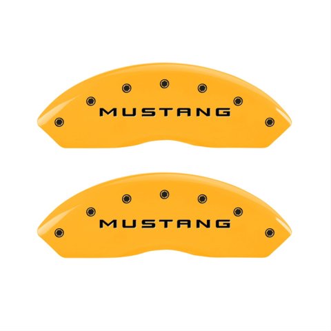 MGP 4 Caliper Covers Engraved Front Mustang Engraved Rear 50 Yellow finish black ch