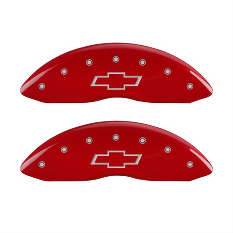 MGP 4 Caliper Covers Engraved Front & Rear Bowtie Red finish silver ch