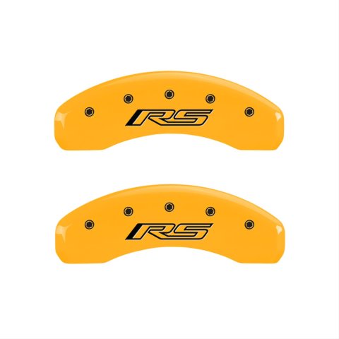 MGP 4 Caliper Covers Engraved Front Gen 5/Camaro Engraved Rear Gen 5/RS Yellow finish black ch