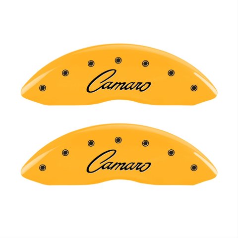 MGP 4 Caliper Covers Engraved Front Gen 5/Camaro Engraved Rear Gen 5/Z28 Yellow finish black ch
