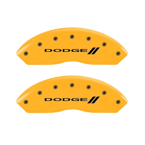 MGP 4 Caliper Covers Engraved Front & Rear With stripes/Dodge Yellow finish black ch