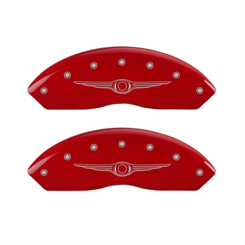 MGP 4 Caliper Covers Engraved Front & Rear Style 1/Chrysler Wing Red finish silver ch