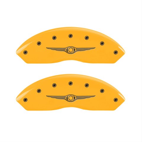 MGP 4 Caliper Covers Engraved Front & Rear Style 1/Chrysler Wing Yellow finish black ch