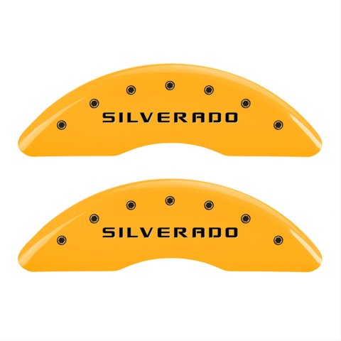 MGP 4 Caliper Covers Engraved Front & Rear Silverado Yellow finish black ch