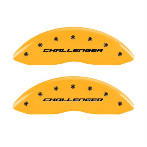 MGP 4 Caliper Covers Engrvd Front Block/Challenger Engrvd Rear Vintage Style/RT Yellow fnsh Blk ch