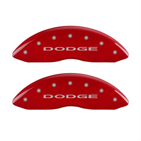 MGP 4 Caliper Covers Engraved Front & Rear With out stripes/Dodge Red finish silver ch