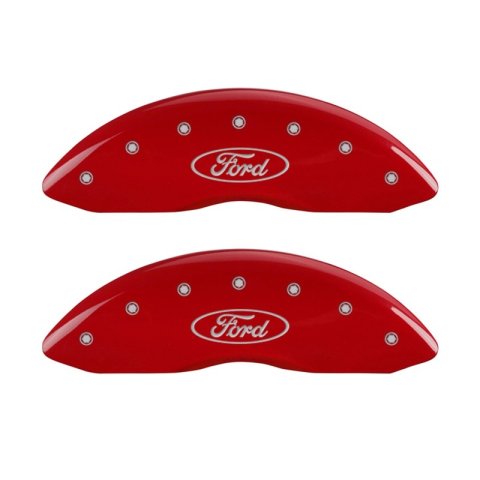 MGP Front set 2 Caliper Covers Engraved Front Oval logo/Ford Red finish silver ch