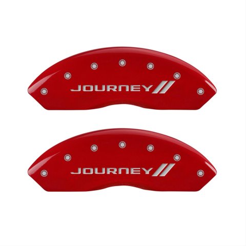 MGP 4 Caliper Covers Engraved Front & Rear With stripes/Journey Red finish silver ch