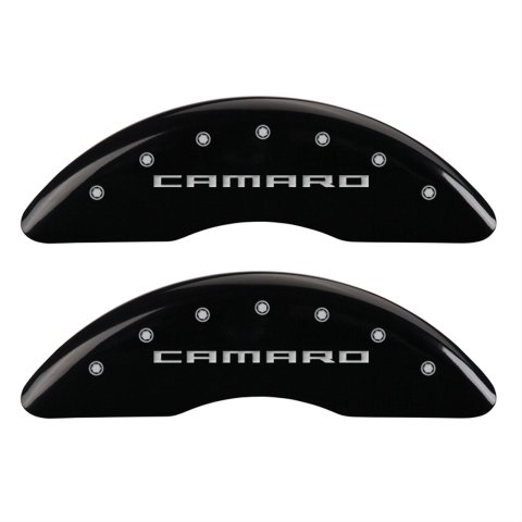 MGP 4 Caliper Covers Engraved Front Gen 5/Camaro Engraved Rear Gen 5/Z28 Black finish silver ch