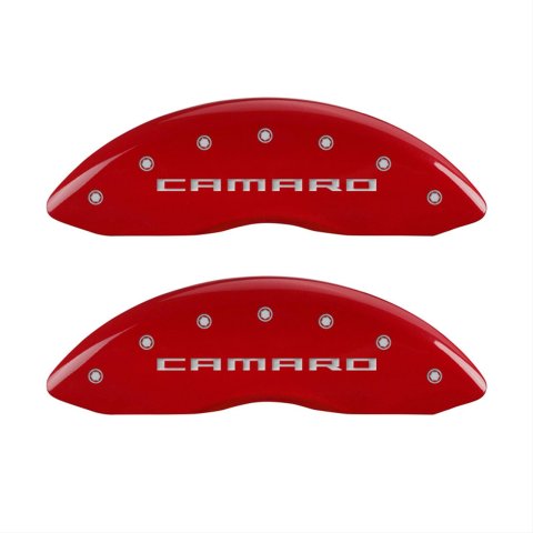 MGP 4 Caliper Covers Engraved Front Gen 5/Camaro Engraved Rear Gen 5/SS Red finish silver ch
