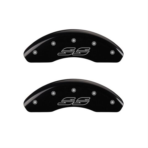 MGP 4 Caliper Covers Engraved Front & Rear Impala style/SS Black finish silver ch