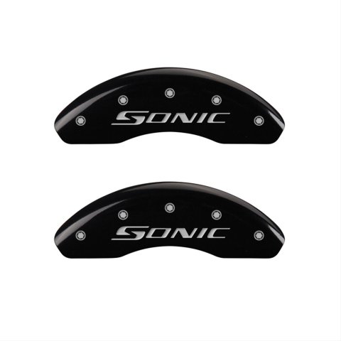 MGP 4 Caliper Covers Engraved Front & Rear Sonic Black finish silver ch