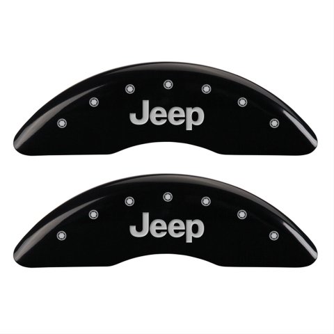 MGP 4 Caliper Covers Engraved Front JEEP Engraved Rear JEEP Grill logo Black finish silver ch