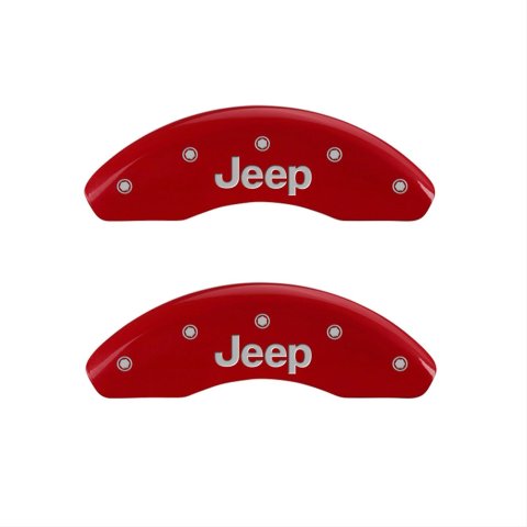 MGP 4 Caliper Covers Engraved Front JEEP Engraved Rear JEEP Grill logo Red finish silver ch